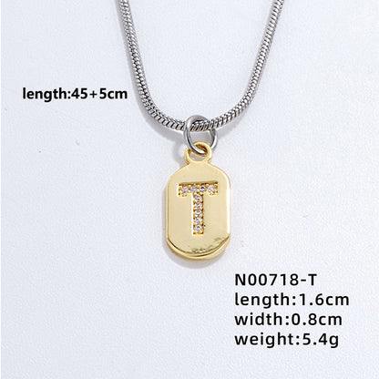 Wholesale Simple Style Letter Stainless Steel Titanium Steel Plating Chain Inlay Gold Plated Zircon Pendant Necklace