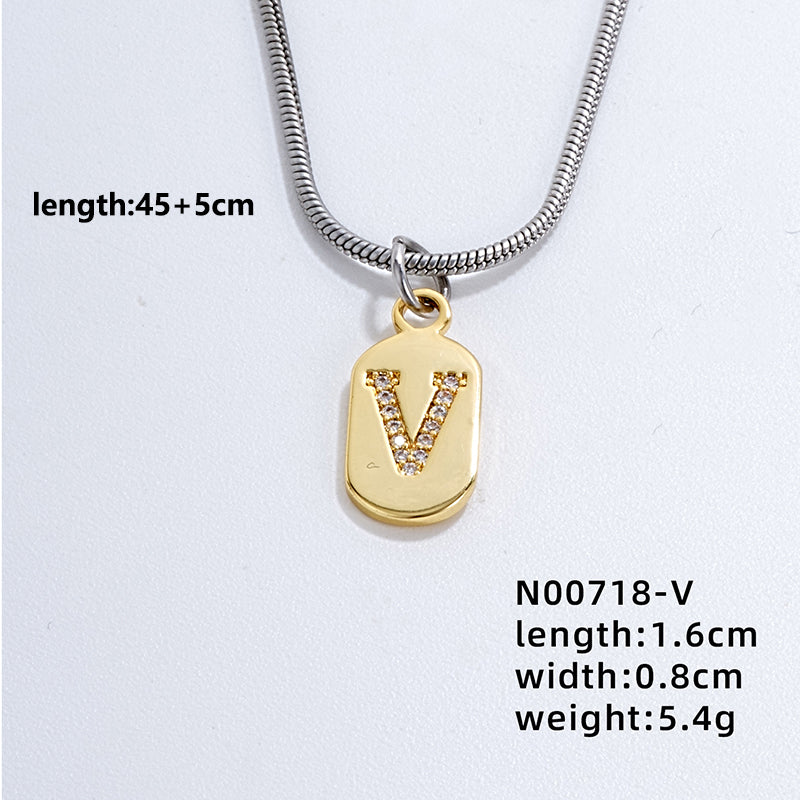 Wholesale Simple Style Letter Stainless Steel Titanium Steel Plating Chain Inlay Gold Plated Zircon Pendant Necklace