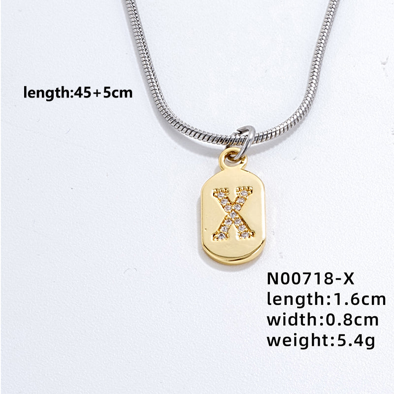 Wholesale Simple Style Letter Stainless Steel Titanium Steel Plating Chain Inlay Gold Plated Zircon Pendant Necklace