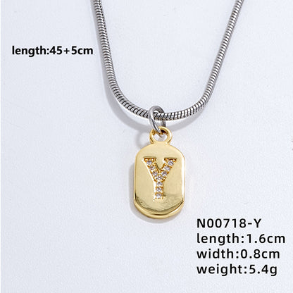 Wholesale Simple Style Letter Stainless Steel Titanium Steel Plating Chain Inlay Gold Plated Zircon Pendant Necklace