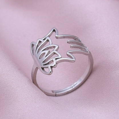 Simple Style Lotus Stainless Steel Plating Open Rings