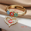 Commute Devil's Eye Heart Shape Copper Enamel Plating Inlay Zircon 18k Gold Plated Open Rings