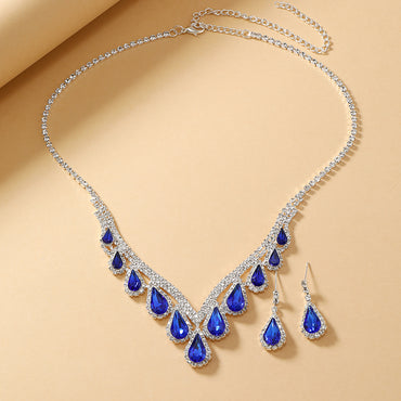 Luxurious Bridal Water Droplets Alloy Plating Inlay Rhinestones Silver Plated Women's Earrings Necklace