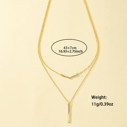 Simple Style Geometric Alloy Zinc Plating Inlay Rhinestones Women's Double Layer Necklaces