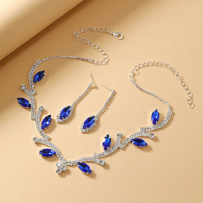 Luxurious Bridal Leaf Alloy Plating Inlay Rhinestones Silver Plated Women's Earrings Necklace