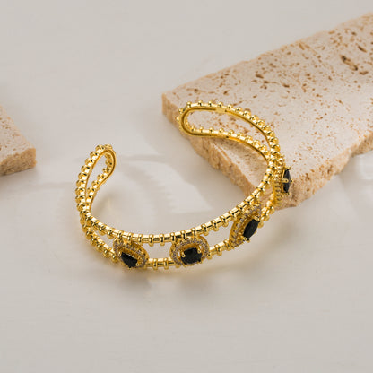 Glam Geometric Copper 18k Gold Plated Zircon Rings Bracelets In Bulk