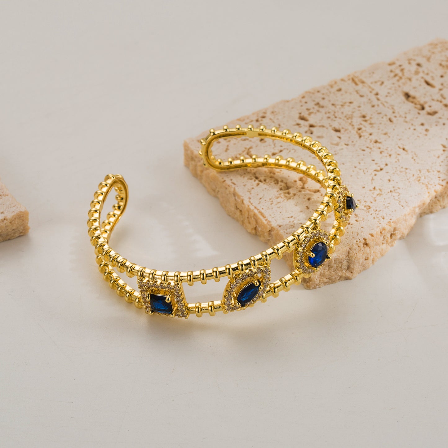Glam Geometric Copper 18k Gold Plated Zircon Rings Bracelets In Bulk