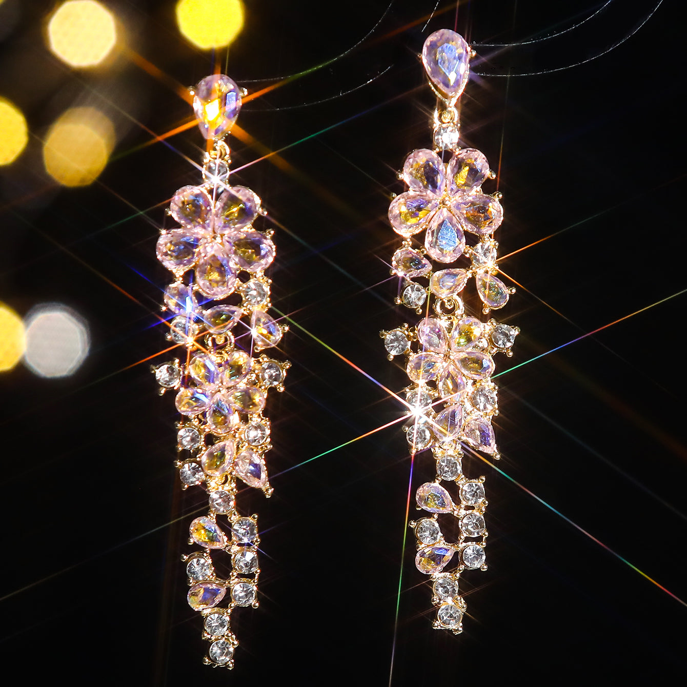 1 Pair Elegant Luxurious Flower Tassel Plating Inlay Alloy Rhinestones Zircon Drop Earrings