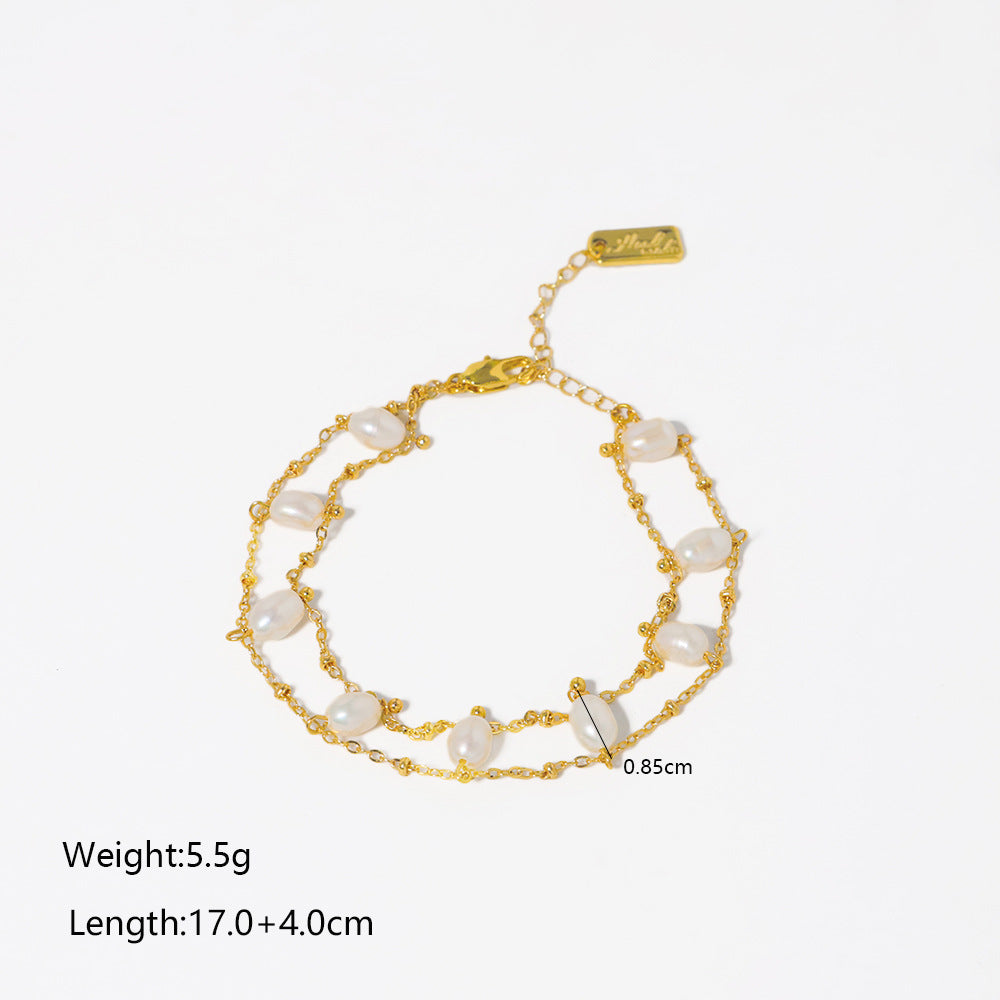 Simple Style Geometric Freshwater Pearl Copper Plating 18k Gold Plated Bracelets