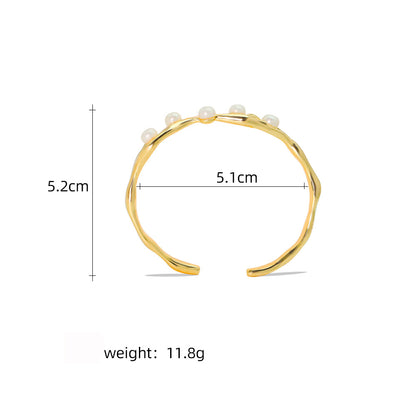 Simple Style Solid Color Copper Plating Inlay Freshwater Pearl 18k Gold Plated Bangle