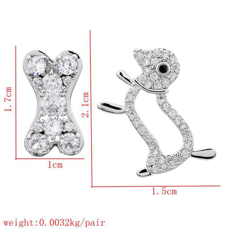 1 Pair Cute Dog Unforgettable Plating Inlay Copper Zircon White Gold Plated Ear Studs