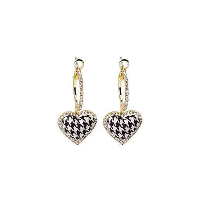 1 Pair Retro French Style Houndstooth Heart Shape Plating Inlay Alloy Rhinestones Drop Earrings