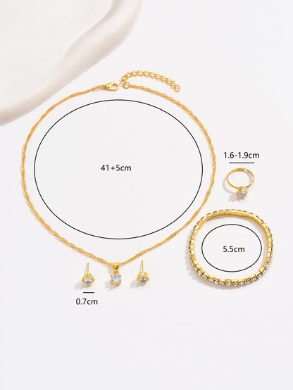 Simple Style Solid Color Alloy Plating Inlay Zircon 18k Gold Plated Women's Jewelry Set