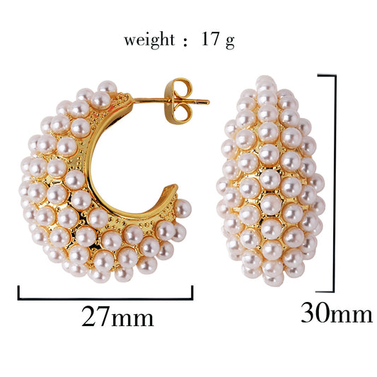 1 Pair Elegant Simple Style C Shape Plating Inlay Copper Artificial Pearls Ear Studs