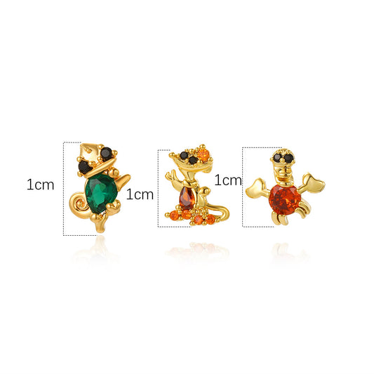 1 Set Cute Cartoon Character Plating Inlay Copper Zircon Ear Studs