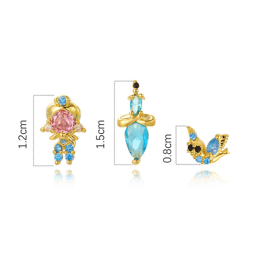 1 Set Cute Cartoon Character Plating Inlay Copper Zircon 18k Gold Plated Ear Studs