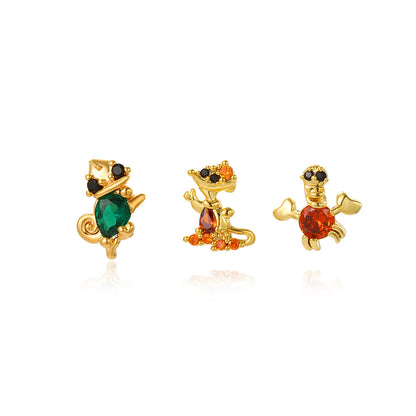 1 Set Cute Cartoon Character Plating Inlay Copper Zircon Ear Studs