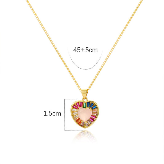 Ig Style Heart Shape Copper Plating Inlay Artificial Pearls Zircon 18k Gold Plated Pendant Necklace