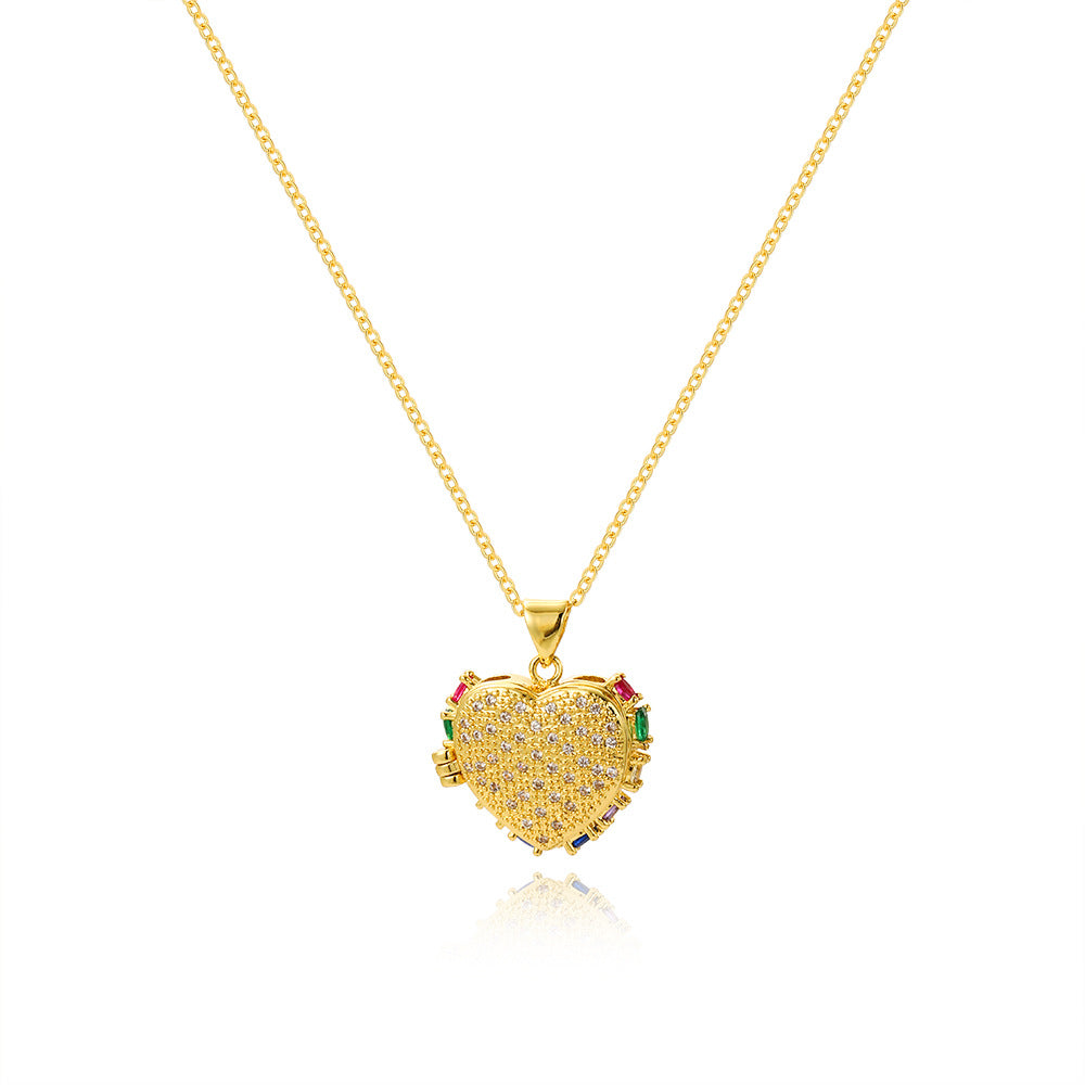 Ig Style Heart Shape Copper Plating Inlay Artificial Pearls Zircon 18k Gold Plated Pendant Necklace