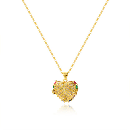 Ig Style Heart Shape Copper Plating Inlay Artificial Pearls Zircon 18k Gold Plated Pendant Necklace