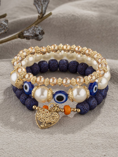 Retro Devil's Eye Tree Heart Shape Arylic Imitation Pearl Alloy Wholesale Bracelets