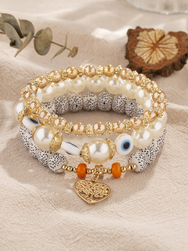 Retro Devil's Eye Tree Heart Shape Arylic Imitation Pearl Alloy Wholesale Bracelets