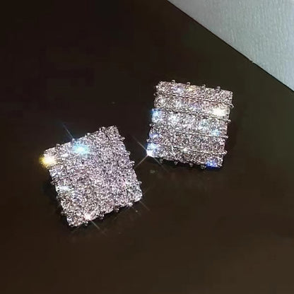 1 Pair Shiny Square Inlay Copper Zircon Ear Studs