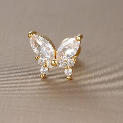 1 Piece Sweet Simple Style Moon Butterfly Snowflake Plating Inlay Stainless Steel Zircon Cartilage Earrings