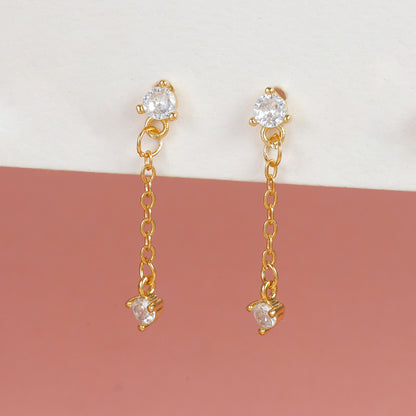 1 Pair Ig Style Star Moon Chain Inlay Copper Zircon Drop Earrings