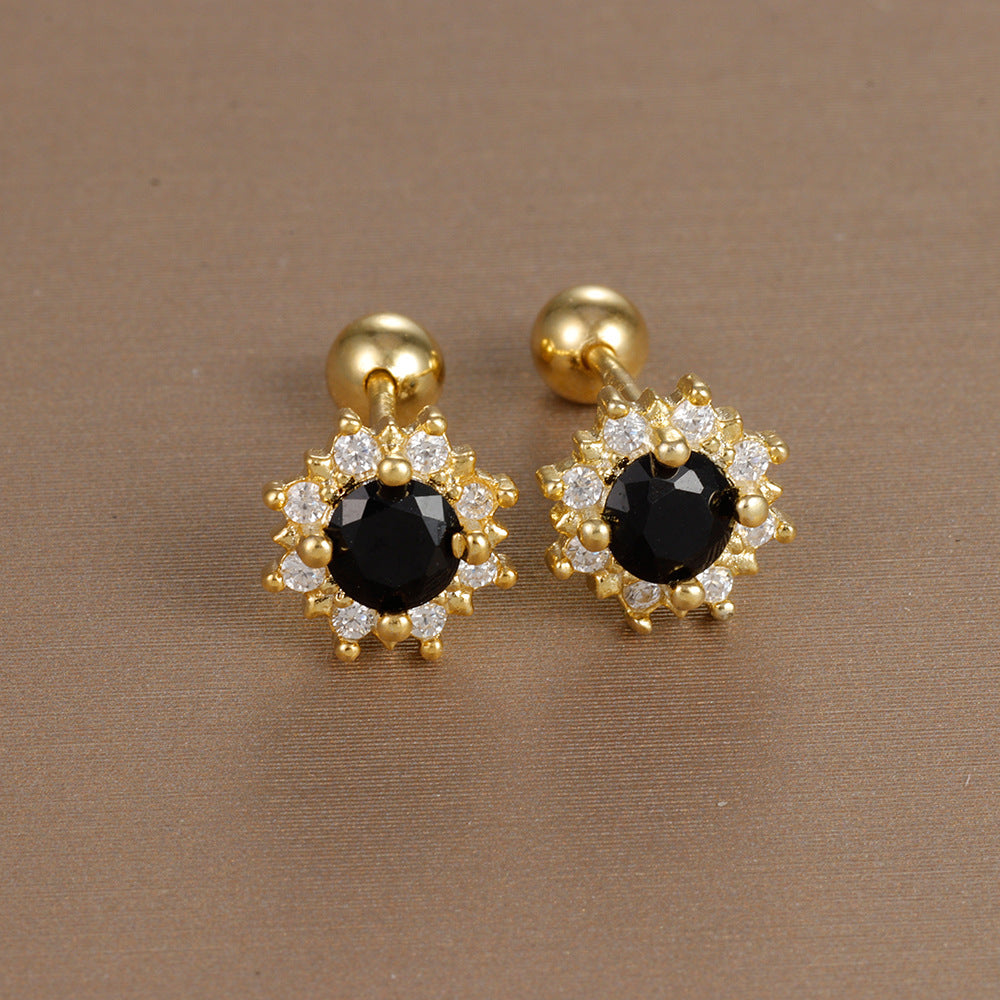 1 Pair Ig Style Simple Style Oval Flower Plating Inlay Copper Zircon Ear Studs