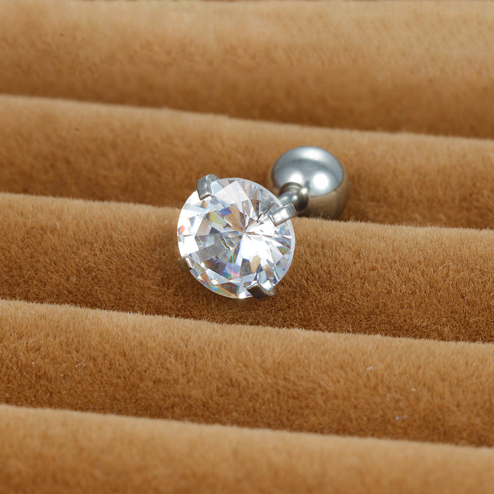 1 Piece Shiny Round Plating Inlay Stainless Steel Zircon Ear Studs