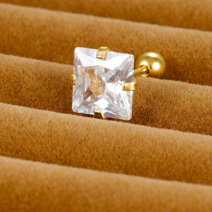 1 Piece Simple Style Square Plating Inlay Stainless Steel Zircon Ear Studs