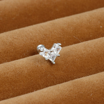 1 Piece Simple Style Heart Shape Snake Fish Bone Plating Inlay Stainless Steel Zircon Ear Studs