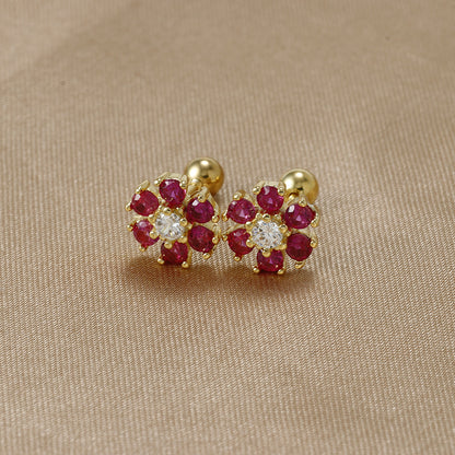 1 Pair Sweet Flower Plating Inlay Stainless Steel Zircon Ear Studs