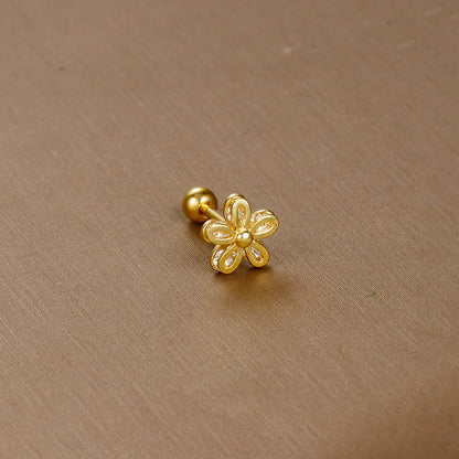 1 Piece Sweet Simple Style Flower Plating Inlay Titanium Steel Zircon Ear Studs