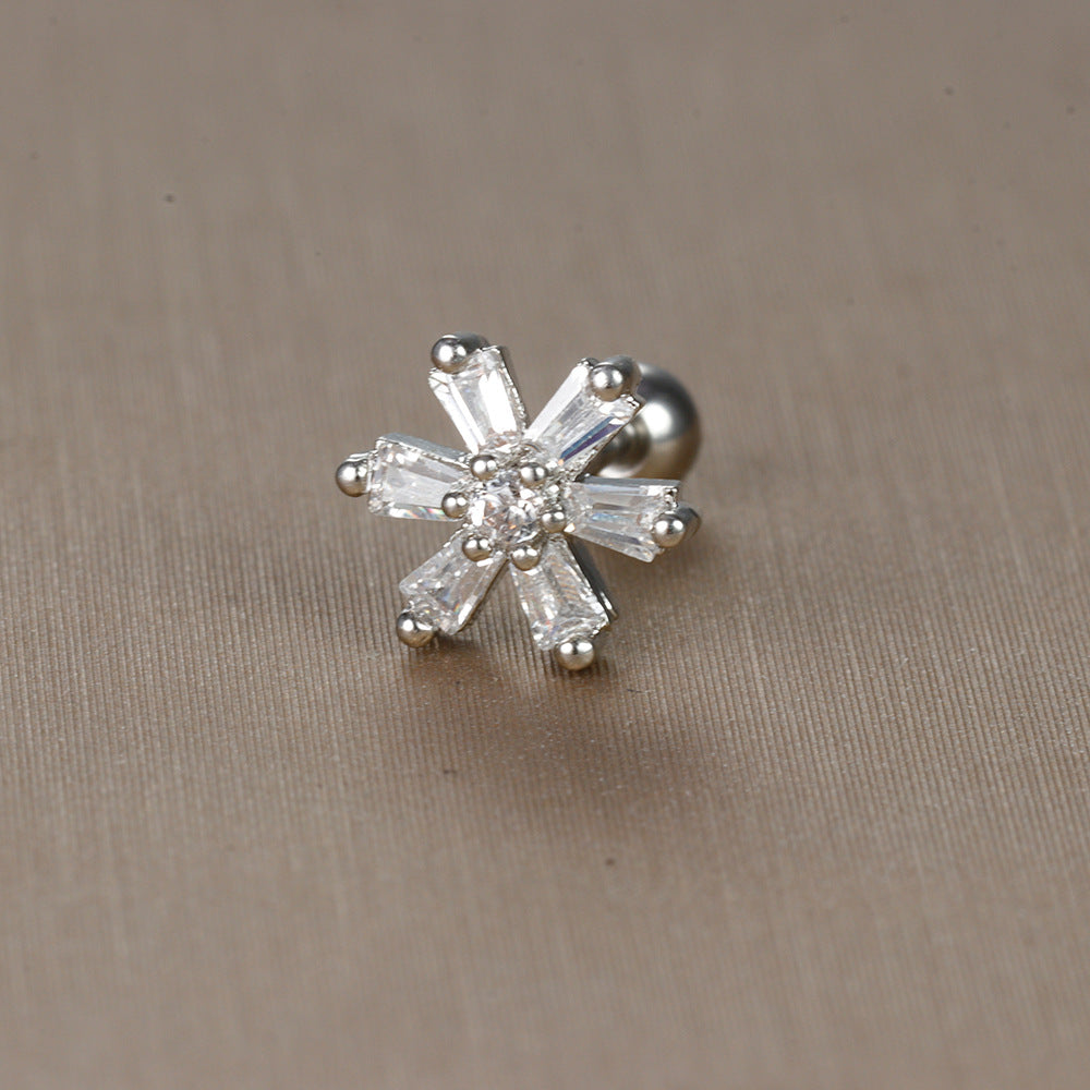 1 Piece Sweet Simple Style Flower Plating Inlay Titanium Steel Zircon Ear Studs