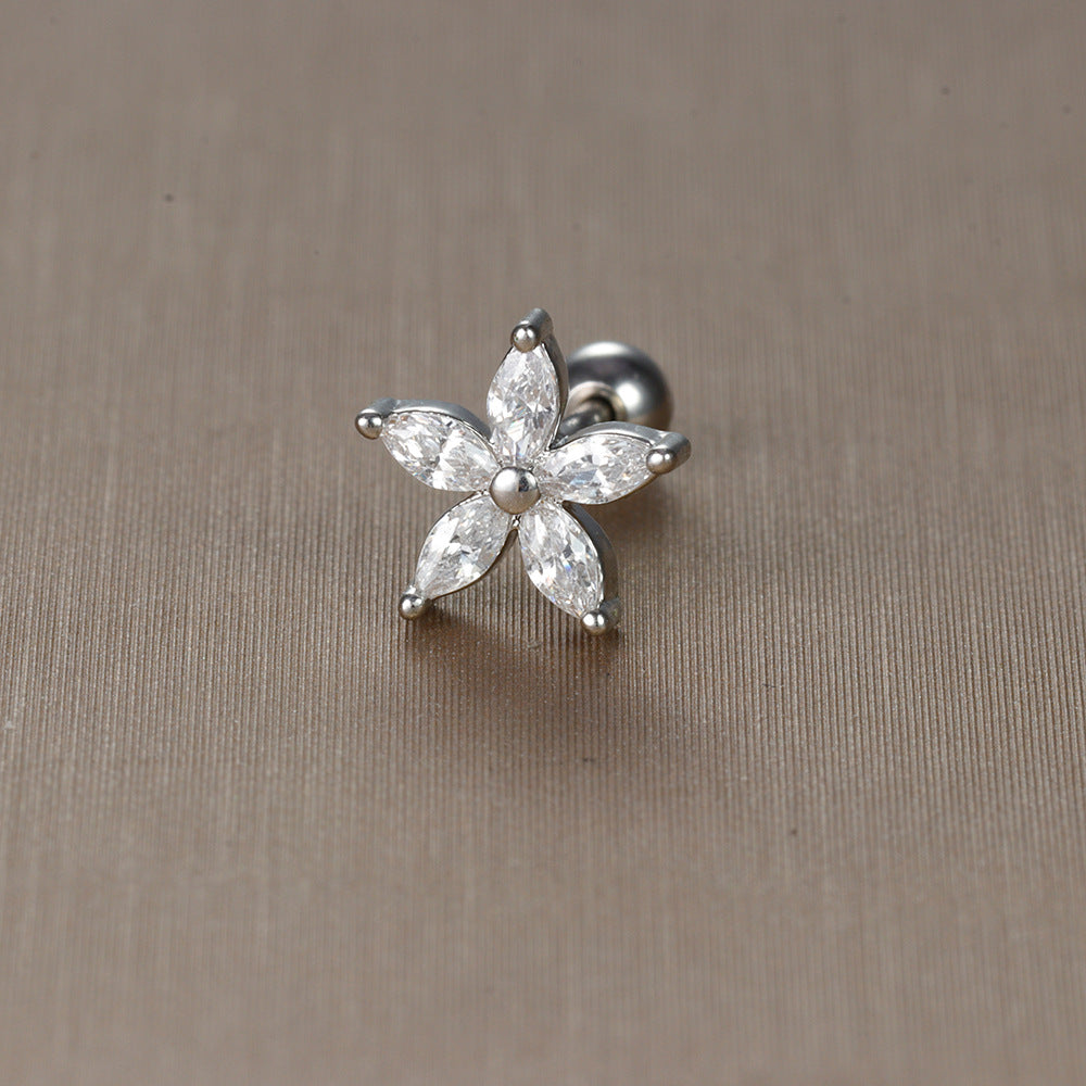 1 Piece Sweet Simple Style Flower Plating Inlay Titanium Steel Zircon Ear Studs