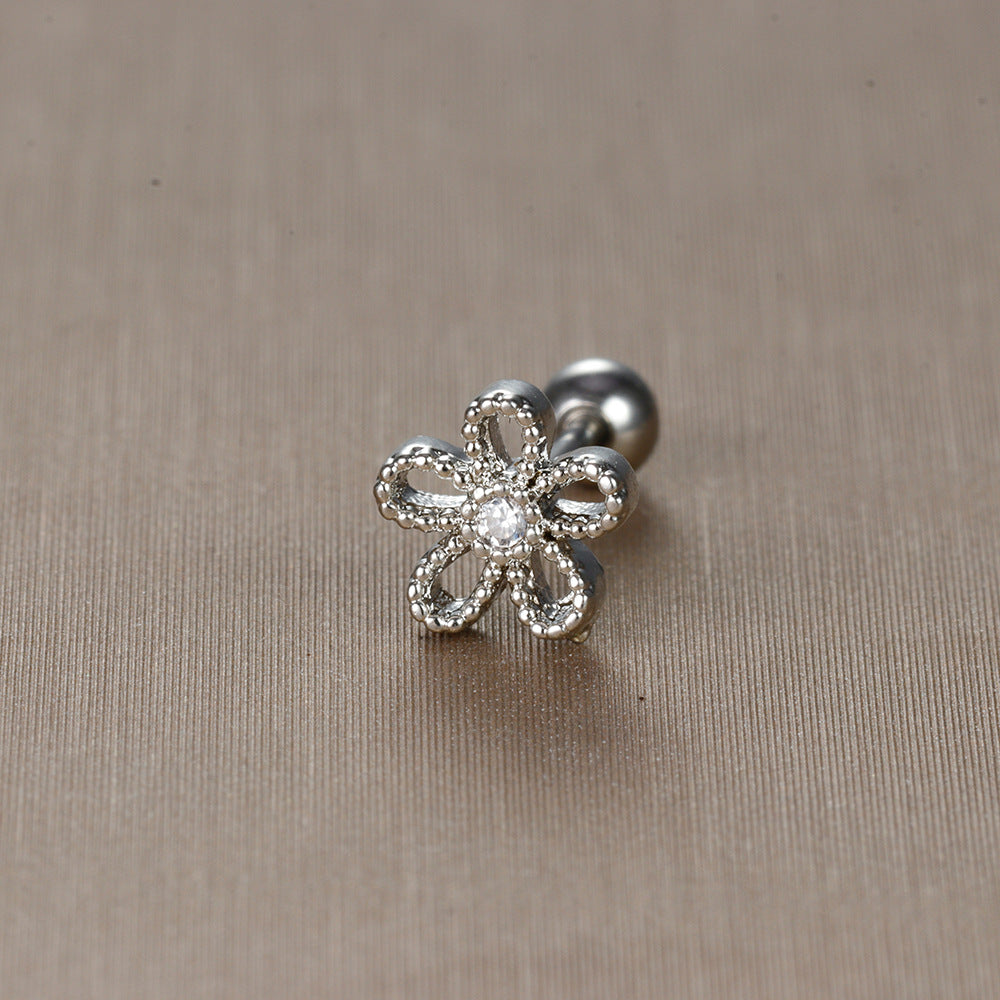 1 Piece Sweet Simple Style Flower Plating Inlay Titanium Steel Zircon Ear Studs