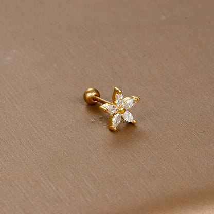 1 Piece Sweet Simple Style Flower Plating Inlay Titanium Steel Zircon Ear Studs