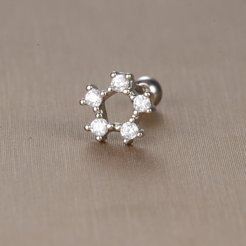 1 Piece Sweet Simple Style Flower Plating Inlay Titanium Steel Zircon Ear Studs