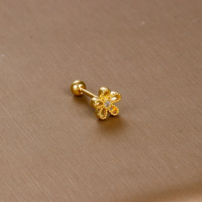 1 Piece Sweet Simple Style Flower Plating Inlay Titanium Steel Zircon Ear Studs