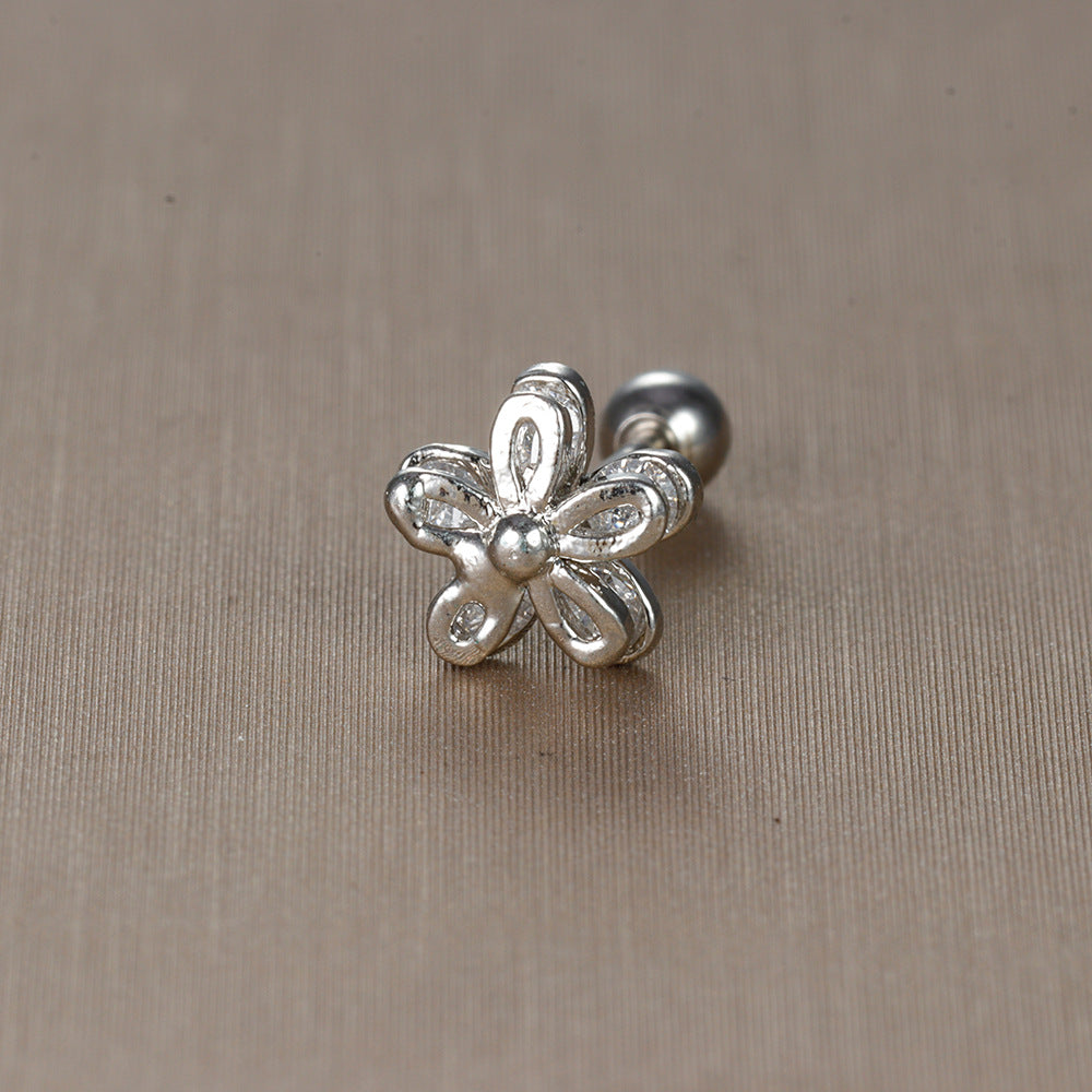 1 Piece Sweet Simple Style Flower Plating Inlay Titanium Steel Zircon Ear Studs