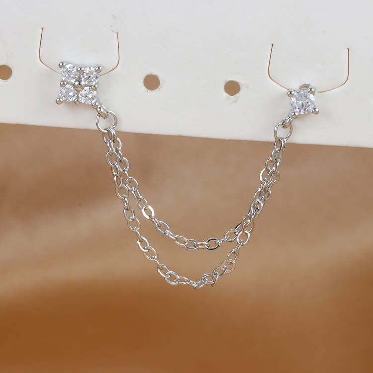 1 Piece Ig Style Flower Plating Chain Inlay Copper Zircon Ear Studs