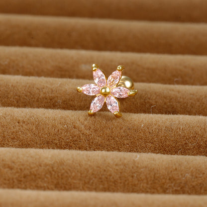 1 Piece Shiny Flower Plating Inlay Stainless Steel Zircon Ear Studs