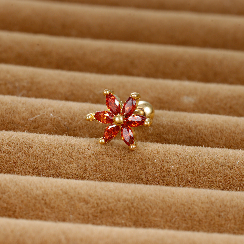 1 Piece Shiny Flower Plating Inlay Stainless Steel Zircon Ear Studs