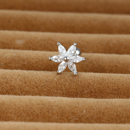 1 Piece Shiny Flower Plating Inlay Stainless Steel Zircon Ear Studs