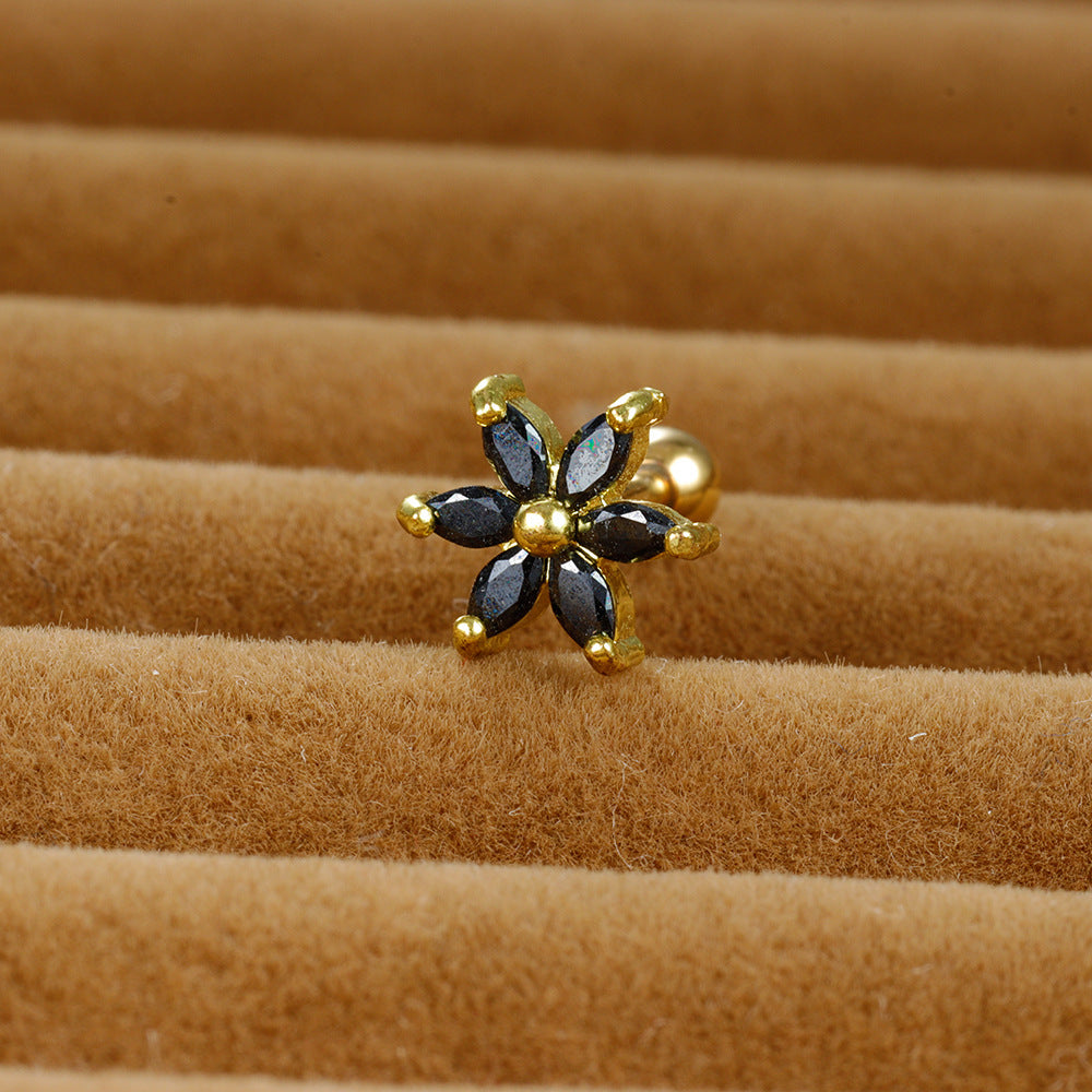 1 Piece Shiny Flower Plating Inlay Stainless Steel Zircon Ear Studs