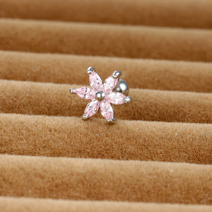 1 Piece Shiny Flower Plating Inlay Stainless Steel Zircon Ear Studs