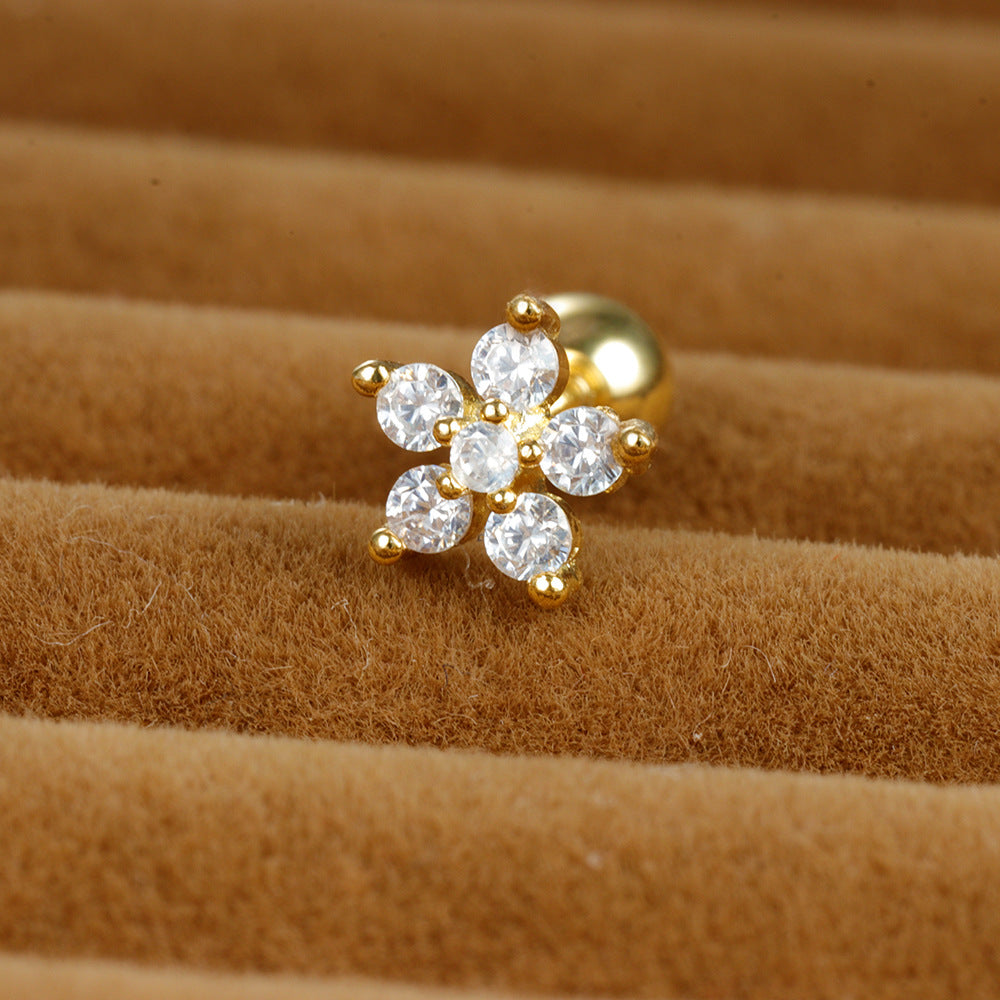 1 Piece Sweet Shiny Flower Plating Inlay Stainless Steel Zircon Ear Studs