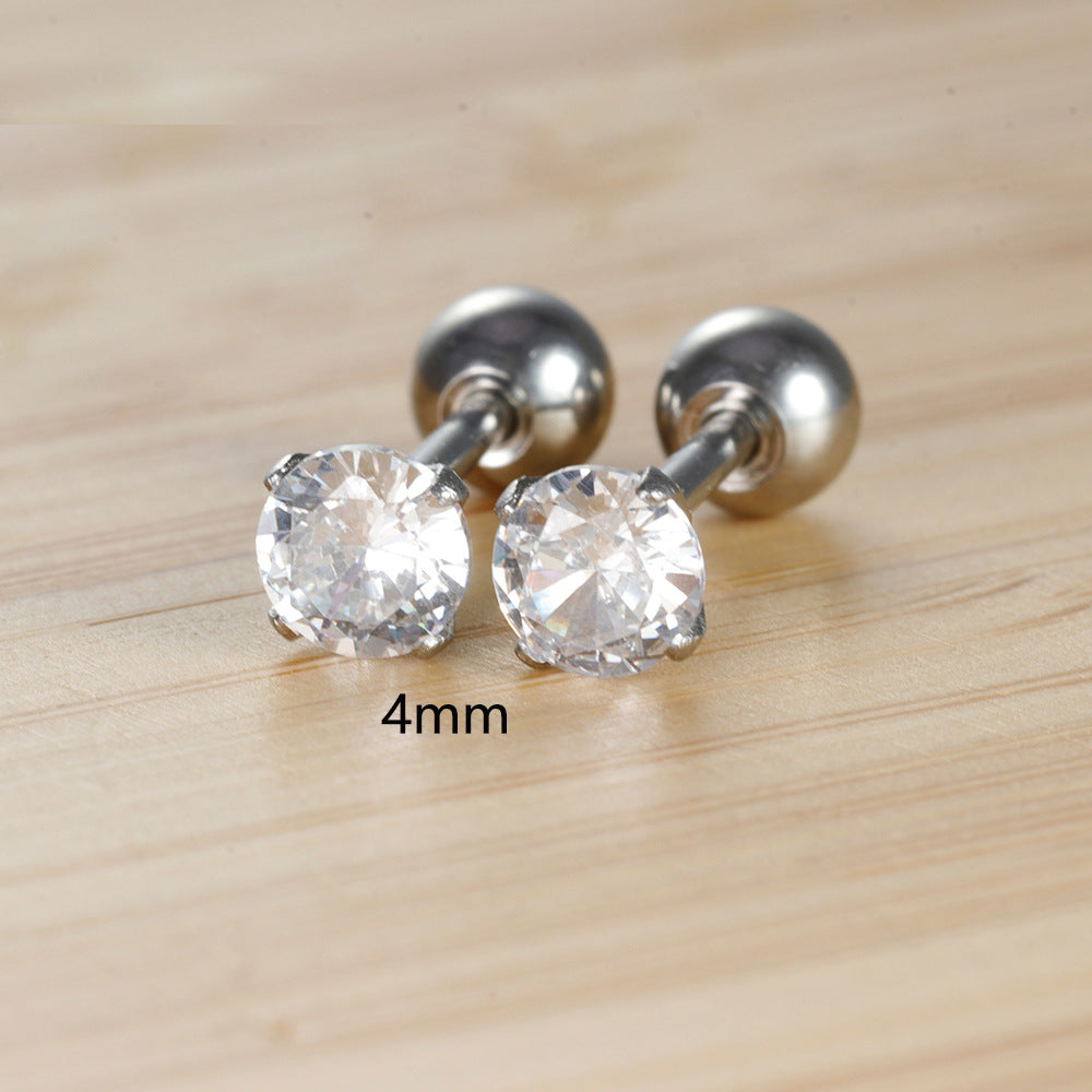 1 Pair Simple Style Round Plating Inlay Stainless Steel Zircon Ear Studs